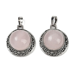 Розовый Кварц Полукруглые подвески из натурального розового кварца, сплав драгоценных камней амулеты, античное серебро, без свинца и без кадмия, 25x22x8~9 мм, отверстие : 7x4 мм