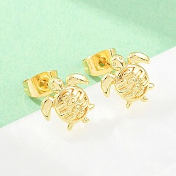Настоящее золото 18K Латунь серьги, черепаха, долговечный, стойки покрытие, без свинца и без кадмия, реальный 18 k позолоченный, 11x10 мм