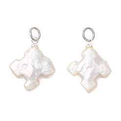 Серебро Подвески из натурального барочного жемчуга кеши, Подвески в виде цветов с фурнитурой из латуни и нержавеющей стали., кремово-белые, серебряные, 304 мм, Перейти кольцо: 19x15x3 мм, внутренний диаметр: 5x0.8 мм