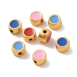 Mixed Color Alloy Beads, with Enamel, Flat Round, Matte Gold Color, Mixed Color, 6x4mm, Hole: 1.5mm