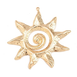 Light Gold 304 de acero inoxidable colgantes grandes, amuletos de sol en espiral, la luz de oro, 52x52x3 mm, agujero: 1.8 mm