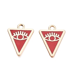 Fuego Ladrillo Colgantes de la aleación del esmalte, triángulo y amuletos del mal de ojo, chapado en rack, dorado, ladrillo refractario, 17x12x1.5 mm, agujero: 1.6 mm