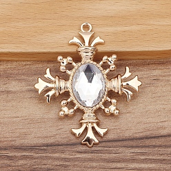 Прозрачный Ромбовидные подвески из сплава со стразами, прозрачные, 52x45 мм