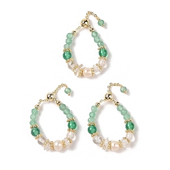 Настоящее золото 14K Регулируемые кольца из натурального зеленого агата, Круглое женское кольцо с натуральным пресноводным жемчугом и латунными бусинами, реальный 14 k позолоченный, 6.5 мм, внутренний диаметр: 17~20 мм