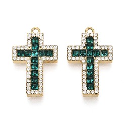 чирок 304 подвески из прозрачного кубического циркония из нержавеющей стали, крест прелести, со стеклом, ионное покрытие (ip), реальный 18 k позолоченный, зелено-синие, 22.5x13.5x2.5 мм, отверстие : 1.4 мм