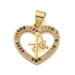 Настоящее золото 18K Латунные микро проложить кубического циркония подвески, сердце, стойки покрытие, долговечный, без свинца и без кадмия, реальный 18 k позолоченный, 15x16x2 мм, отверстие : 4.5x3.5 мм