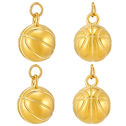 Basketball 4pcs Sport 304 Anhänger aus Edelstahl, mit Sprungring, Basketball, 16.5x12.5 mm, Bohrung: 3 mm