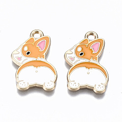 (932FM) Темно-синий аква-матовый с подкладкой Подвески из эмали и сплава, без кадмия и без свинца, золотой свет, вельш корги, темно-золотистые, 22x13x1 мм, отверстие : 1.8 мм