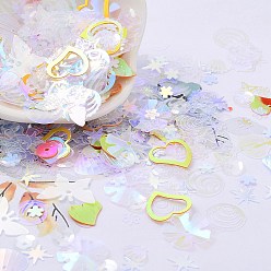 (52) Непрозрачная лаванда Аксессуары для орнаментов, блестки из пвх/бусины с пайетками, золотой блеск, разнообразные, сердце/звезда/цветок, разноцветные, 4~14x4~12x0.3~0.8 мм, отверстие : 0.8 мм