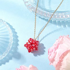 Красный Подвеска в виде звезды из стеклянного бисера ручной работы 304 ожерелья из нержавеющей стали с цепочкой для женщин, золотые, красные, 17.72 дюйм (45 см)