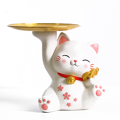 Белый Скульптура удачливого кота из смолы с подносом для хранения ключей от прихожей, для входа в гостиную, роскошное украшение дома, белые, 170x220x185 мм