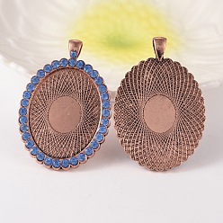 Свет Сапфира Настройки кабошон большой кулон овальной сплав горный хрусталь, подвески кадров памяти, без кадмия, без никеля и без свинца, Красная медь, света сапфир, лоток : 30x40 мм, 58x39x4 мм, отверстия: 4x7 mm, 26 шт / пакет