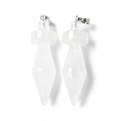 Хрусталь Природного кварца хрустальных подвесок, двухконусные подвески, с латунной фурнитурой , платина, 48.8~50x14 мм, отверстие : 6.5x4.5 мм