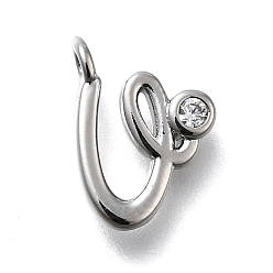 Letter V Латунные микро проложить кубического циркония подвески, письмо амулеты, стойки покрытие, долговечный, без кадмия и без свинца, Буква V, 12x8.5x2 мм, отверстие : 1.6 мм