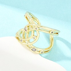 Real 18K Gold Plated Brass Micro Pave Clear Cubic Zirconia Cuff Open Rings, Criss Cross Rings, Rack Plating, Long-Lasting Plated, Lead Free & Cadmium Free, Real 18K Gold Plated, 16mm, Inner Diameter: 17mm
