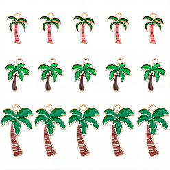 Зеленый лайм 30 шт 3 стили подвески из сплава эмали, очарование кокосового дерева, золотой свет, зеленый лайм, 18~29.5x13~18.5x1.5~2.5 мм, отверстие : 1.6~2.2 мм, 10 шт / стиль