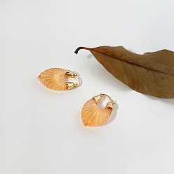 Коралловый Серьги-кольца из смолы и латуни, лошадиный глаз , золотые, коралл, 32x18 мм