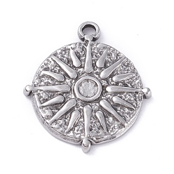 Нержавеющая Сталь Цвет Устойчив к потускнению 304 подвески-кабошоны из нержавеющей стали, плоские круглые с солнцем, цвет нержавеющей стали, лоток : 2.5 мм, 22x19.5x2 мм, отверстие : 1.8 мм