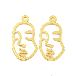 Настоящее золото 18K Латунные подвески, женское лицо, реальный 18 k позолоченный, 20x11x1 мм, отверстие : 1.2 мм