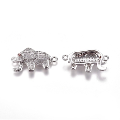 Платина Соединители из латуни с микропаве и кубическим цирконием, слон, прозрачный и оранжевый, платина, 13x24.5x4.5 мм, отверстие : 1.5 мм