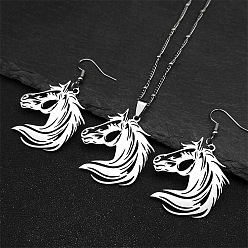 Нержавеющая Сталь Цвет 304 комплекты сережек и подвесок из нержавеющей стали, голова лошади, цвет нержавеющей стали, ожерелья: 19.69 дюйм(500мм)