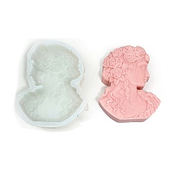 Белый 2d цветок дама статуэтка портрет рельефный столб diy свеча силиконовые формы, пищевой силикон, для изготовления ароматических свечей, белые, 135x57x170 мм