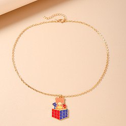 Oso Collares con colgantes de animales de aleación esmaltada, dorado, colorido, oso, 15.75 pulgada (40 cm)