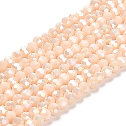 Фора Подставки для непрозрачных стеклянных бусин, AB цвет, граненый (32 граней), круглые, оранжевые, 3.5x3 мм, отверстие : 1 мм, около 163~166 шт / нитка, 50~51 см