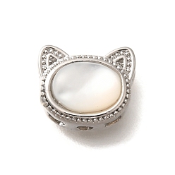 Платинированный Латунные многорядные звенья из натуральной белой ракушки, форма головы кошки, Реальная платина, 8.5x10x5.5 мм, отверстие : 1.6 мм