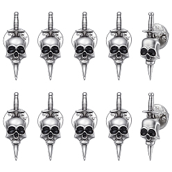 Argent Antique 10 Lot de fermoirs de revers en alliage pour vêtements de sac à dos, parfaits pour Halloween, crâne et dague, argent antique, 29.5x9mm