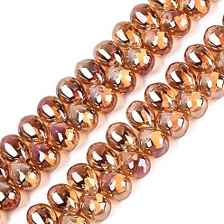 Chocolate Electroplate Baking Paint Transparent Glass Beads Strands, Top Drilled Beads, Teardrop, Chocolate, 13.5x9.5x9.5mm, Hole: 1~1.2mm, about 119~122pcs/strand, 21.46~23.43 inch(54.5~59.5cm)