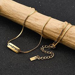 Настоящее золото 14K Ионное покрытие (ip) 304 ожерелья из нержавеющей стали в виде змеевидной цепи, ожерелья с прямоугольным кулоном в виде императрицы из черной эмали для женщин, реальный 14 k позолоченный, 16.54 дюйм (42 см)