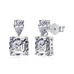 Real Platinum Plated Rhodium Plated 925 Sterling Silver Micro Pave Cubic Zirconia Ear Studs for Women, Dangle Earrings with S925 Stamp, Square, Real Platinum Plated, 15x8mm
