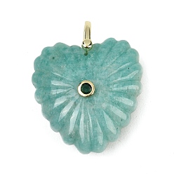 Амазонит Резные подвески из натурального амазонита, подвески в форме сердца с латунной микрофиброй и фианитами, золотые, 32x30x11.5 мм, отверстие : 6x5.5 мм