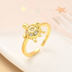 Настоящее золото 18K 304 открытые манжеты из нержавеющей стали для женщин, с кубического циркония, черепаха, реальный 18 k позолоченный, 12.5x11 мм, внутренний диаметр: регулируемый