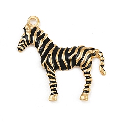 Черный 304 нержавеющей стальной эмали подвески, зебра, реальный 18 k позолоченный, ионное покрытие (ip), чёрные, 43x43x4 мм, отверстие : 3 мм