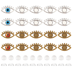 Antique Bronze & Antique Silver DIY Jewelry Making Finding Kits, Including Eye Alloy Enamel Pendant Settings, Glass Cabochons, Antique Bronze & Antique Silver, 40pcs/box