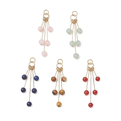 (52) Непрозрачная лаванда Подвески из натуральных смешанных драгоценных камней, круглые подвески-кисточки с фурнитурой из нержавеющей стали, золотые, смешанные окрашенные и неокрашенные, разноцветные, 304 мм, Перейти кольцо: 14~34.5x6 мм, внутренний диаметр: 5x1 мм