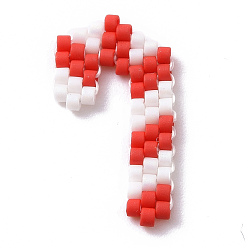 Candy Cane Handmade MIYUKI Japanese Seed Loom Pattern Seed Beads, Christmas Theme Pendants, Candy Cane Pattern, 21x11x1.7mm
