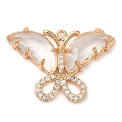 Прозрачный Подвески из латуни с покрытием из прозрачного кубического циркония, со стеклом, без свинца и без кадмия, долговечный, очарование бабочки, реальный 14 k позолоченный, прозрачные, 20x28x5 мм, отверстие : 1.4 мм
