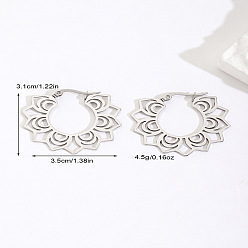 Нержавеющая Сталь Цвет 201 серьги-кольца с полыми цветками из нержавеющей стали, цвет нержавеющей стали, 35x31 мм