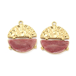 Родонит Вакуумное покрытие pvd 304 подвески из нержавеющей стали, плоские круглые подвески из натурального родонита, реальный 18 k позолоченный, 17.5x15x2 мм, отверстие : 1.2 мм