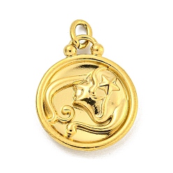 Virgo 304 Stainless Steel Pendants Rhinestone Settings, Round with Constellations, Virgo, 20.5x17x3.5mm, Hole: 3.5x2mm, Fit for 0.9mm Rhinestone