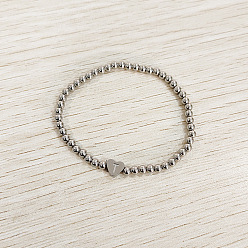 Letter T 304 эластичные браслеты из нержавеющей стали для женщин, сердце с письмом, цвет нержавеющей стали, Письмо T, внутренний диаметр: 2.24 дюйм (5.7 см)