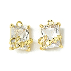 Слово Подвески из латуни с фианитами ко Дню святого Валентина, любить, слово, 13x11x6.5 мм, отверстие : 1.4 мм