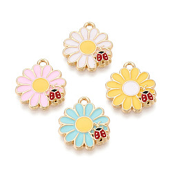 (52) Непрозрачная лаванда Подвески из эмали и сплава, без кадмия, без никеля и без свинца, золотой свет, подвеска в виде цветка и божьей коровки, стойки покрытие, разноцветные, 18x16x2.5 мм, отверстие : 1.6 мм