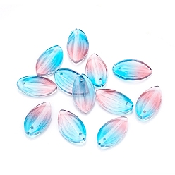 Deep-Sky-blau Transparente Glas-Anhänger, Lotusblütenblatt, Ton zwei, Deep-Sky-blau, 20.5x12x2.5 mm, Bohrung: 1 mm