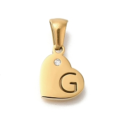 Letter G 304 подвески в форме сердца из нержавеющей стали со стразами, золотые, Буква G, 11x13x2.5 мм, отверстие : 5x3 мм