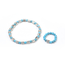 Synthetic Turquoise Synthetic Turquoise Jewelry Sets, Stretch Bracelets & Ring, with Alloy Finding, 2-1/4 inch(5.75cm), 20mm
