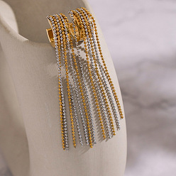 Настоящее золото 18K 304 двухцветные серьги-кольца из нержавеющей стали, цепочка с шариками и кисточкой, реальный 18 k позолоченный, 72.5x7 мм